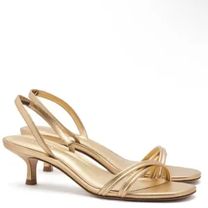 Larroude mini Annie sandals in gold metallic leather