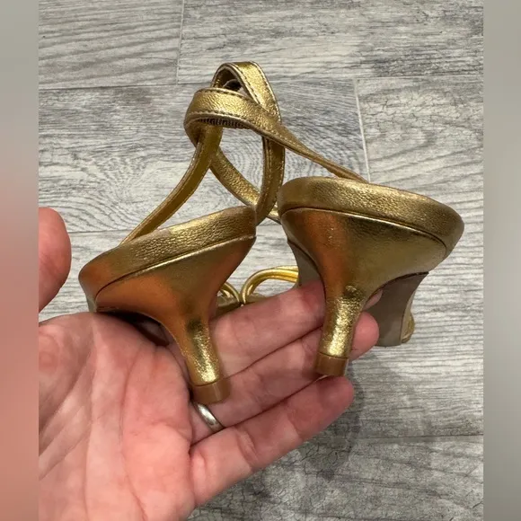 Larroude mini Annie sandals in gold metallic leather