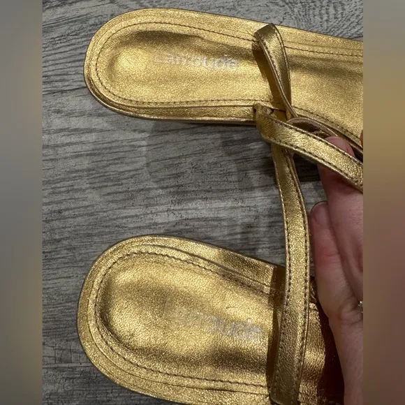Larroude mini Annie sandals in gold metallic leather