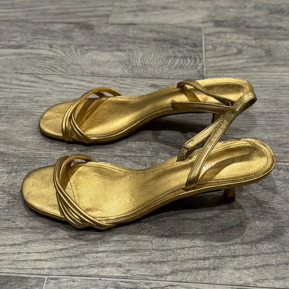 Larroude mini Annie sandals in gold metallic leather