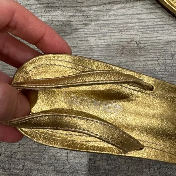 Larroude mini Annie sandals in gold metallic leather