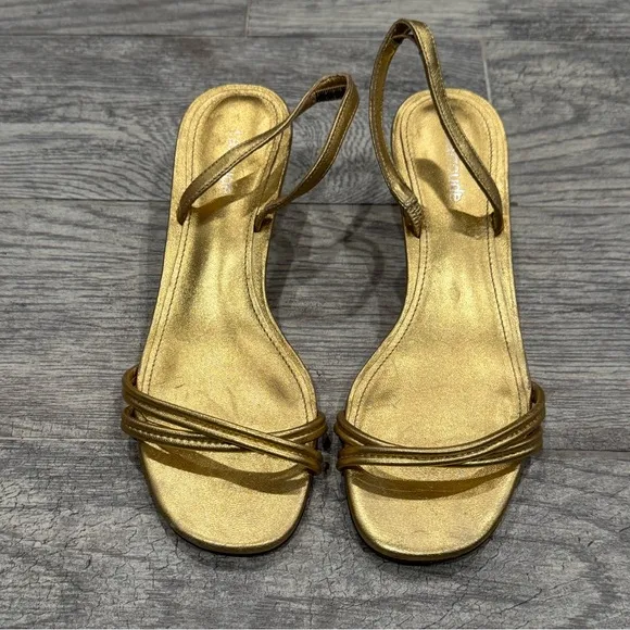 Larroude mini Annie sandals in gold metallic leather