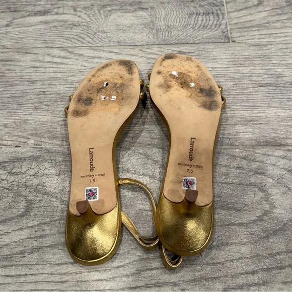 Larroude mini Annie sandals in gold metallic leather