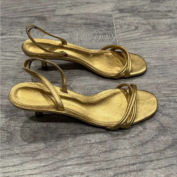 Larroude mini Annie sandals in gold metallic leather