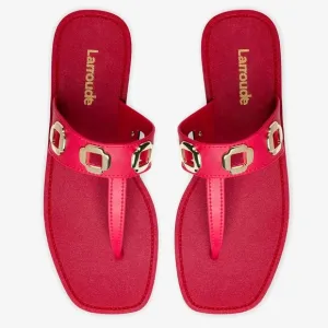 Larroude Red and Gold Sandals with Bold Embellishments Milan Jelly Thong 6/7 NEW