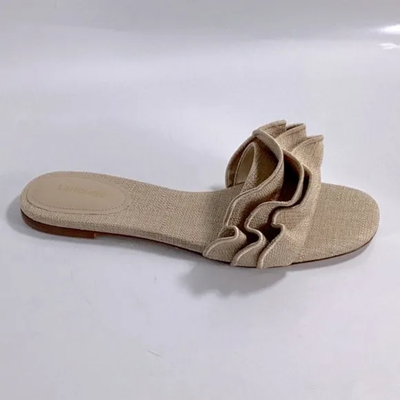 Larroude Ruffle Raffia Slide Sandal Women