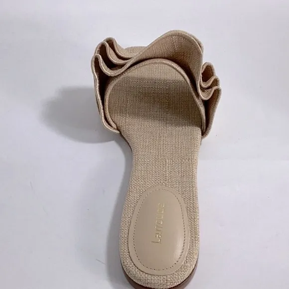 Larroude Ruffle Raffia Slide Sandal Women