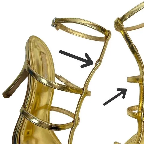 Larroude Serena Metallic Leather Strappy Sandals Heeled Open Toe Gold Size 7.5