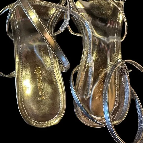 Larroude Women's Silver Metallic Heeled Sandals Size 7.5