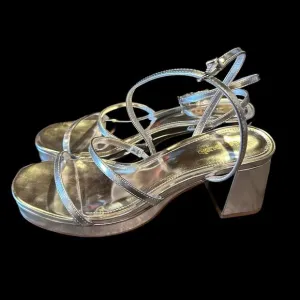 Larroude Women's Silver Metallic Heeled Sandals Size 7.5