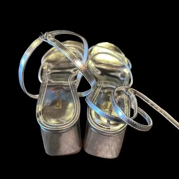 Larroude Women's Silver Metallic Heeled Sandals Size 7.5