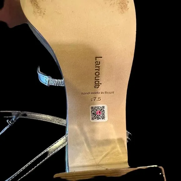 Larroude Women's Silver Metallic Heeled Sandals Size 7.5