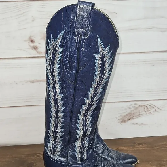 Larry Mahan Vintage Blue Heeled Cowboy Boots - Size 6B