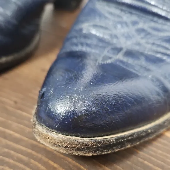 Larry Mahan Vintage Blue Heeled Cowboy Boots - Size 6B