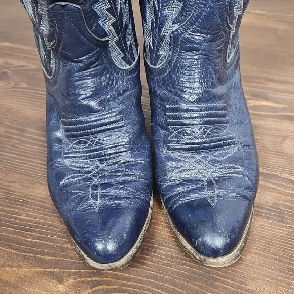 Larry Mahan Vintage Blue Heeled Cowboy Boots - Size 6B