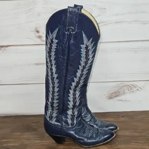 Larry Mahan Vintage Blue Heeled Cowboy Boots - Size 6B