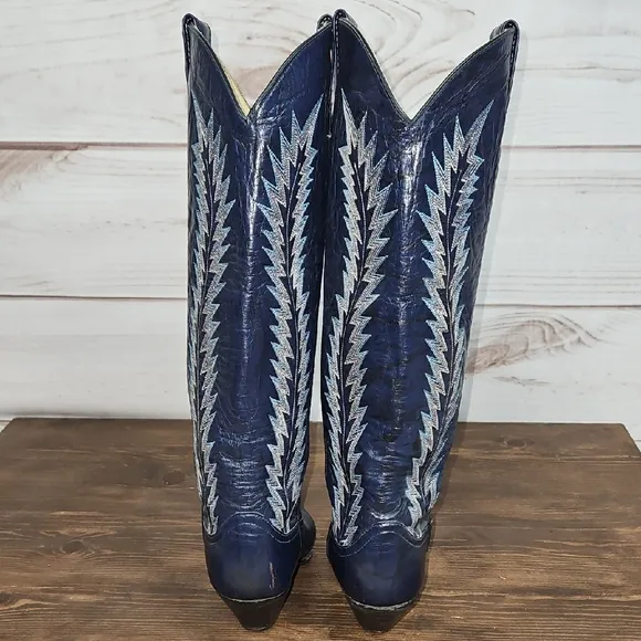 Larry Mahan Vintage Blue Heeled Cowboy Boots - Size 6B