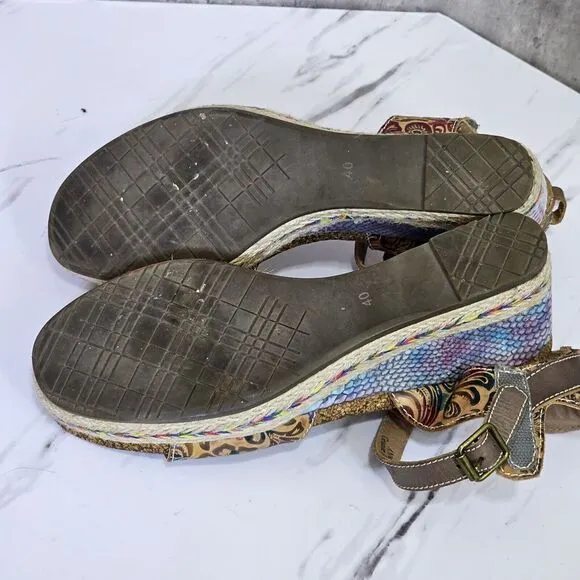 L'Artiste Spring Step EU40 Anne Marie Platform Wedge Sandals Leather Boho Floral