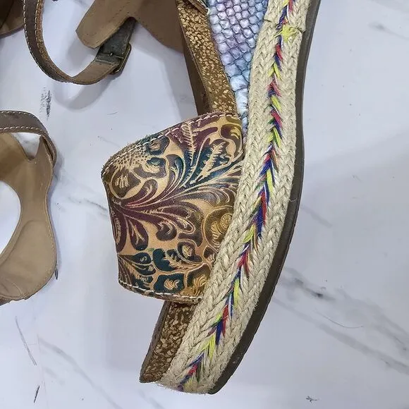 L'Artiste Spring Step EU40 Anne Marie Platform Wedge Sandals Leather Boho Floral