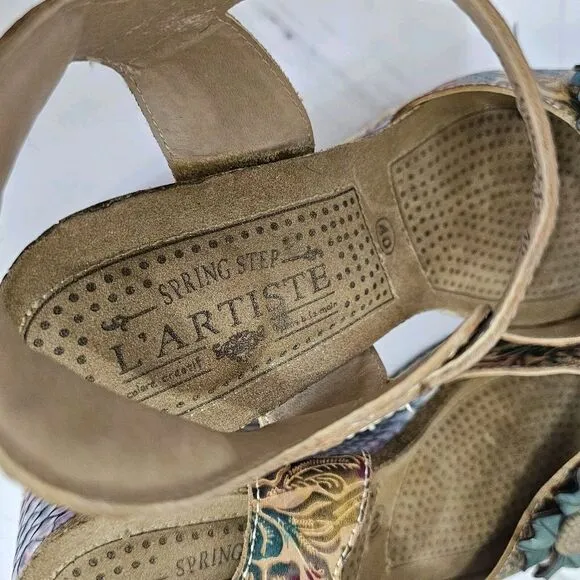 L'Artiste Spring Step EU40 Anne Marie Platform Wedge Sandals Leather Boho Floral