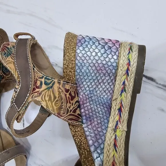 L'Artiste Spring Step EU40 Anne Marie Platform Wedge Sandals Leather Boho Floral