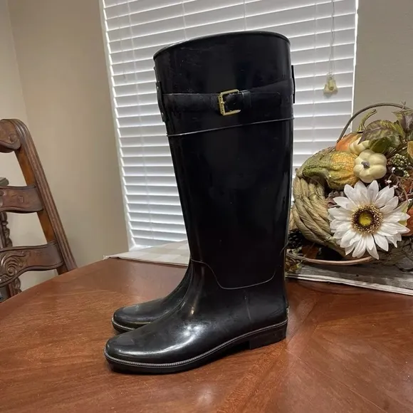 Lauren by Ralph Lauren 10 B Waterproof Rossalyn II Black Tall Riding Rain Boots