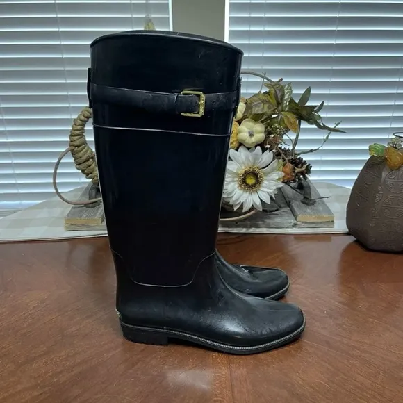 Lauren by Ralph Lauren 10 B Waterproof Rossalyn II Black Tall Riding Rain Boots