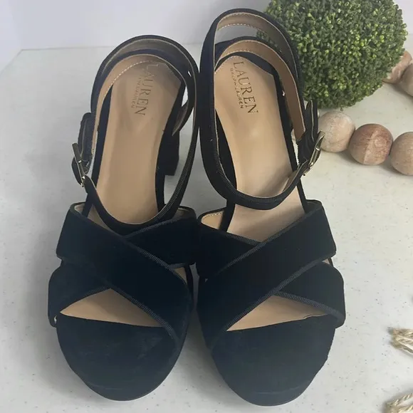 Lauren by Ralph Lauren women’s Velvet/Suede Sasha Sandals Platform Sz 11