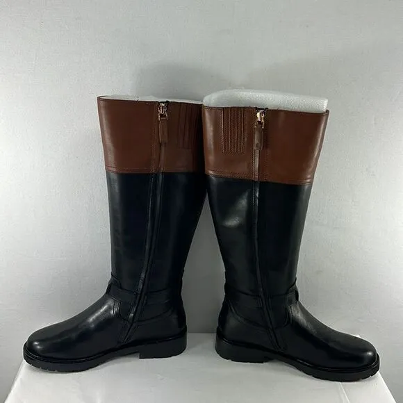 Lauren by Ralph Lauren Everly Riding Boots Black/Desert Tan sz 5B
