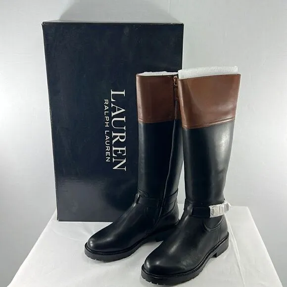 Lauren by Ralph Lauren Everly Riding Boots Black/Desert Tan sz 5B