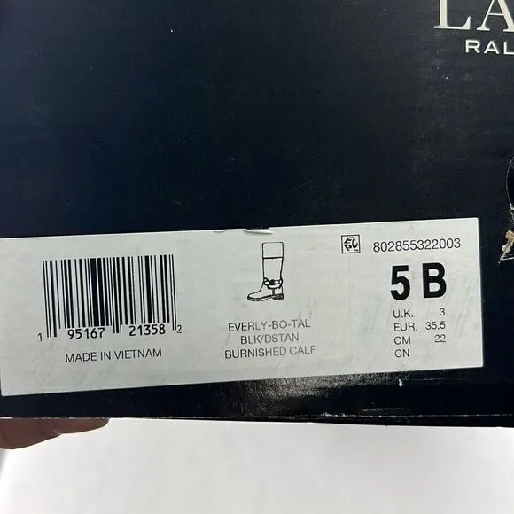 Lauren by Ralph Lauren Everly Riding Boots Black/Desert Tan sz 5B