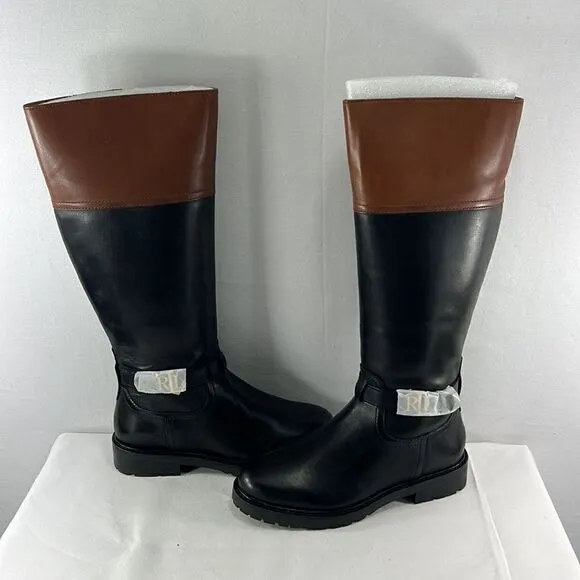 Lauren by Ralph Lauren Everly Riding Boots Black/Desert Tan sz 5B