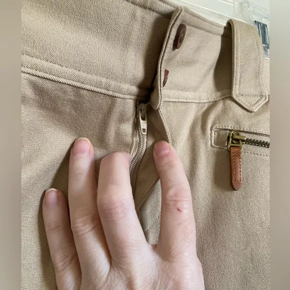 🌞Lauren Ralph Lauren Beige Tan Zipper Pockets at Knee Skirt