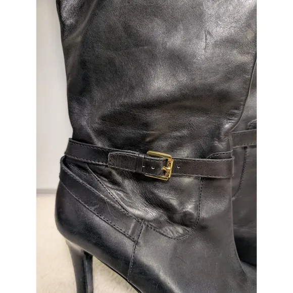 Lauren Ralph Lauren Bethany Black Leather Riding Boots 11B Buttery Soft $234