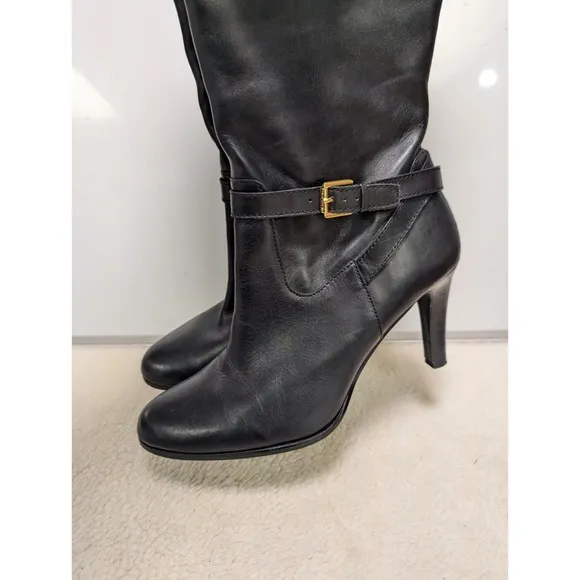 Lauren Ralph Lauren Bethany Black Leather Riding Boots 11B Buttery Soft $234