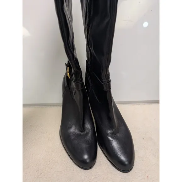 Lauren Ralph Lauren Bethany Black Leather Riding Boots 11B Buttery Soft $234