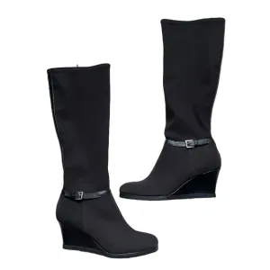 LAUREN Ralph Lauren Chic Black Buckle Wedge Knee-High Stretch Sock Boots 9