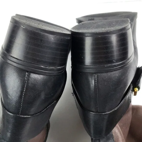Lauren Ralph Lauren Melanie Leather Two Toned Black Brown Knee High Riding Boot