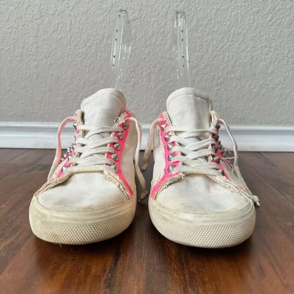 LEATHER CROWN Studlight Low-Top Sneakers White Canvas w Pink Faux Leather