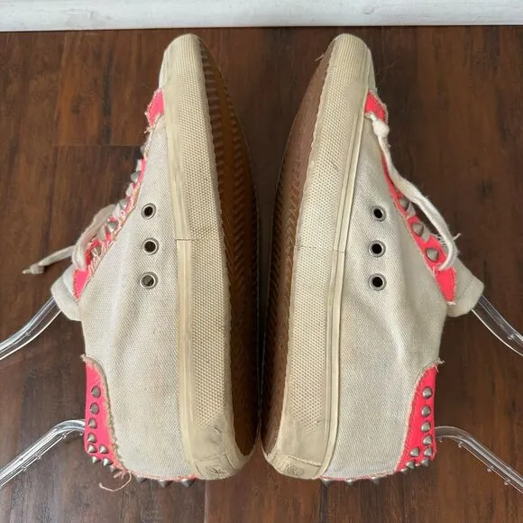 LEATHER CROWN Studlight Low-Top Sneakers White Canvas w Pink Faux Leather