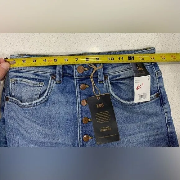Lee Vintage Modern High Rise Flare Jeans 29x33 NWT Stretch Distressed Denim