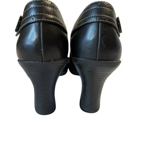 LEI Vintage Black Chunky Heels with Button Y2K 90's Womens Loafers Size 10