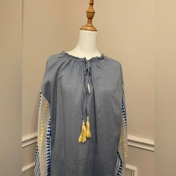 LemLem Mwali Poet Dress by Liya Kebede Chambray w/woven Long Sleeve Midi - Small