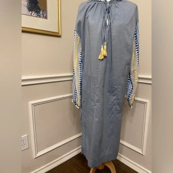 LemLem Mwali Poet Dress by Liya Kebede Chambray w/woven Long Sleeve Midi - Small