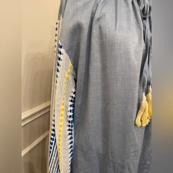 LemLem Mwali Poet Dress by Liya Kebede Chambray w/woven Long Sleeve Midi - Small