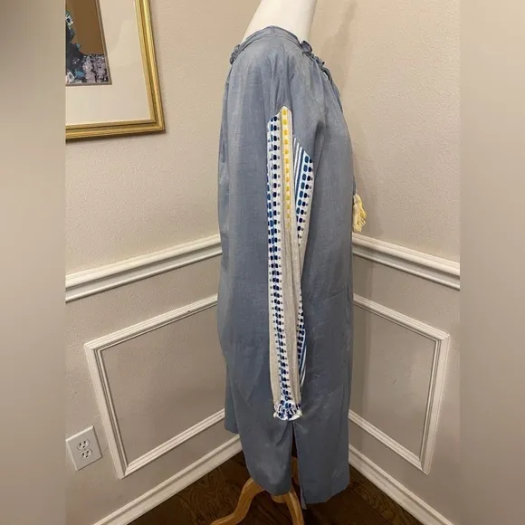 LemLem Mwali Poet Dress by Liya Kebede Chambray w/woven Long Sleeve Midi - Small