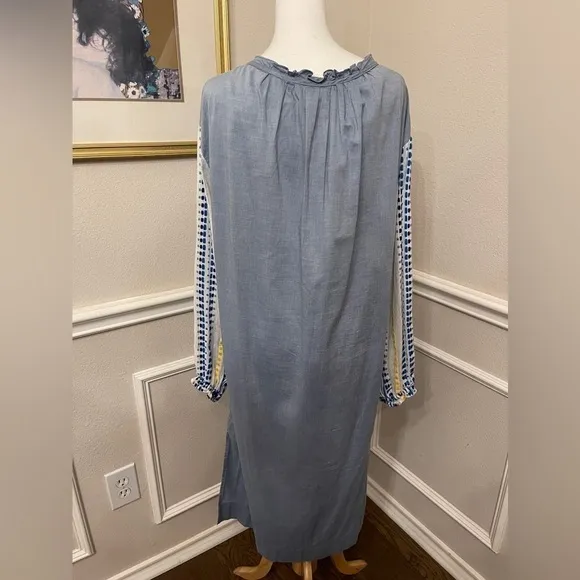 LemLem Mwali Poet Dress by Liya Kebede Chambray w/woven Long Sleeve Midi - Small