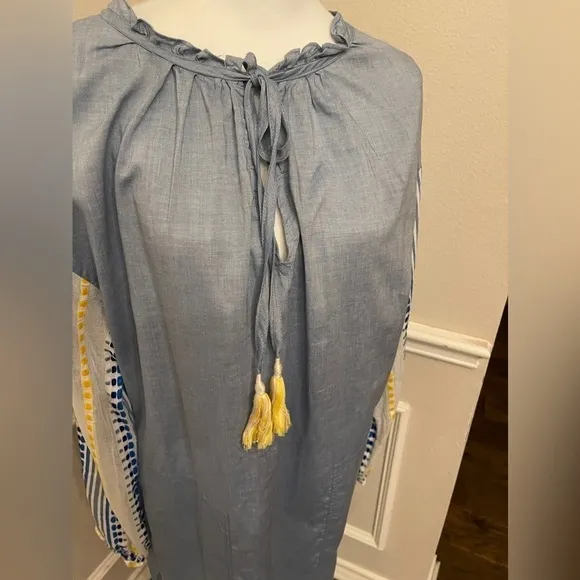 LemLem Mwali Poet Dress by Liya Kebede Chambray w/woven Long Sleeve Midi - Small