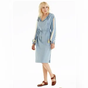 LemLem Mwali Poet Dress by Liya Kebede Chambray w/woven Long Sleeve Midi - Small