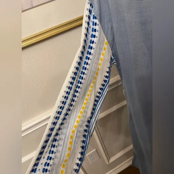 LemLem Mwali Poet Dress by Liya Kebede Chambray w/woven Long Sleeve Midi - Small